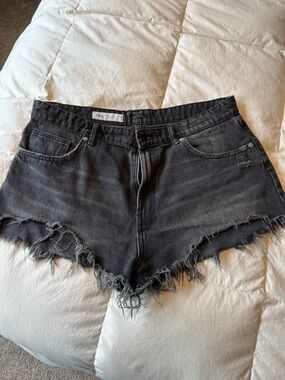 Zara black denim cut off shorts. Low rise. A bit baggy but short. So good! 10